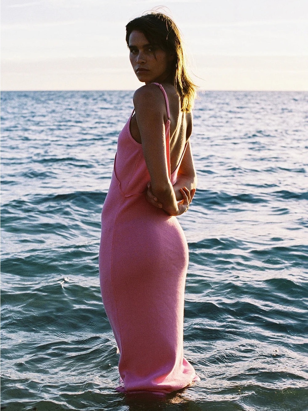 Contrast Knit Dress in Sea Pink